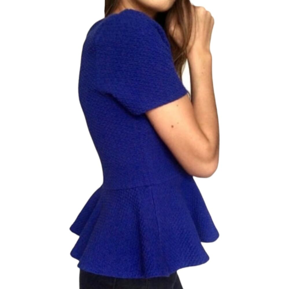 NWOT Ganni Anthropologie Peplum Blue Short Sleeve Blouse V-Neck Top Buttons XS - Picture 2 of 14